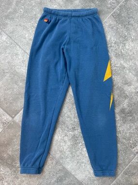 Aviator Nation Navy Blue Sweatpants with Yellow Lightning Bolt Design - XS